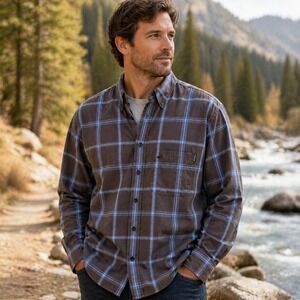 Camel Active Shirt Mens XL‎ Grey Blue Plaid Button Down Casual Long Sleeve